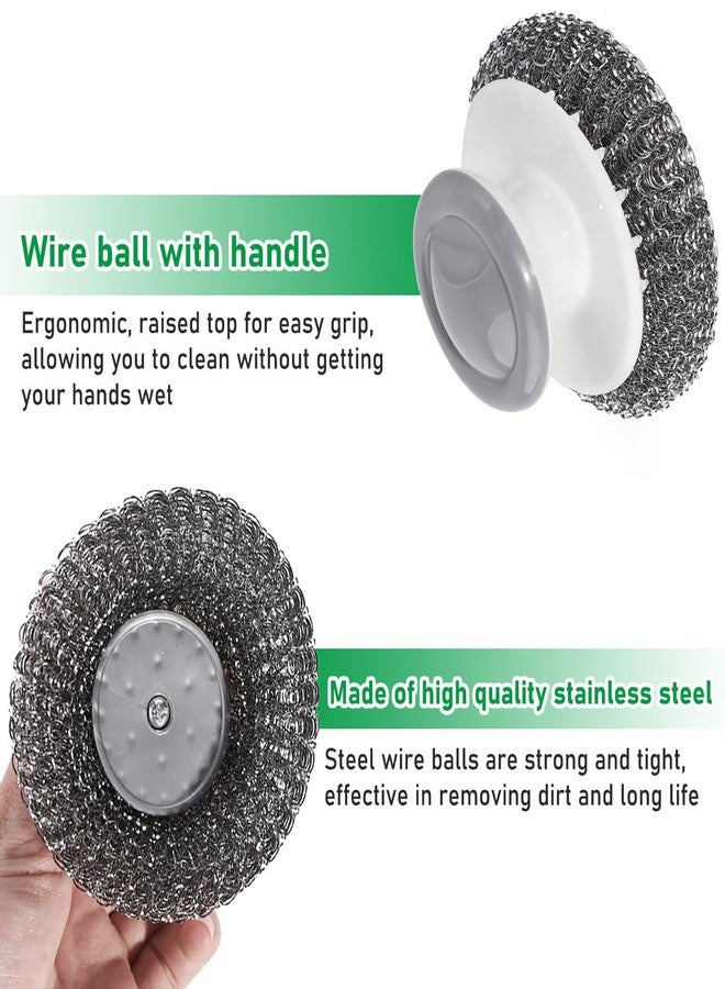 WXJ13 4 pcs Stainless Steel Scrubber with Handle，Heavy Duty Pot Scrubbers Dish Scrubber Cleaning Brush Wash for Dish - Image 4