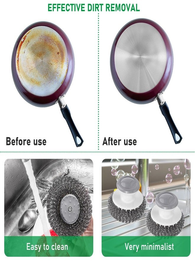 WXJ13 4 pcs Stainless Steel Scrubber with Handle，Heavy Duty Pot Scrubbers Dish Scrubber Cleaning Brush Wash for Dish - Image 5