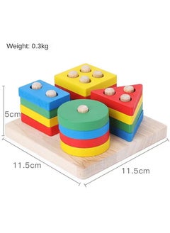 Y&D Children's Geometric Shape Five Sets Of Column Building Blocks Shape Matching Color Cognitive Wooden Educational Toys-Color Four-set Column  - Image 1