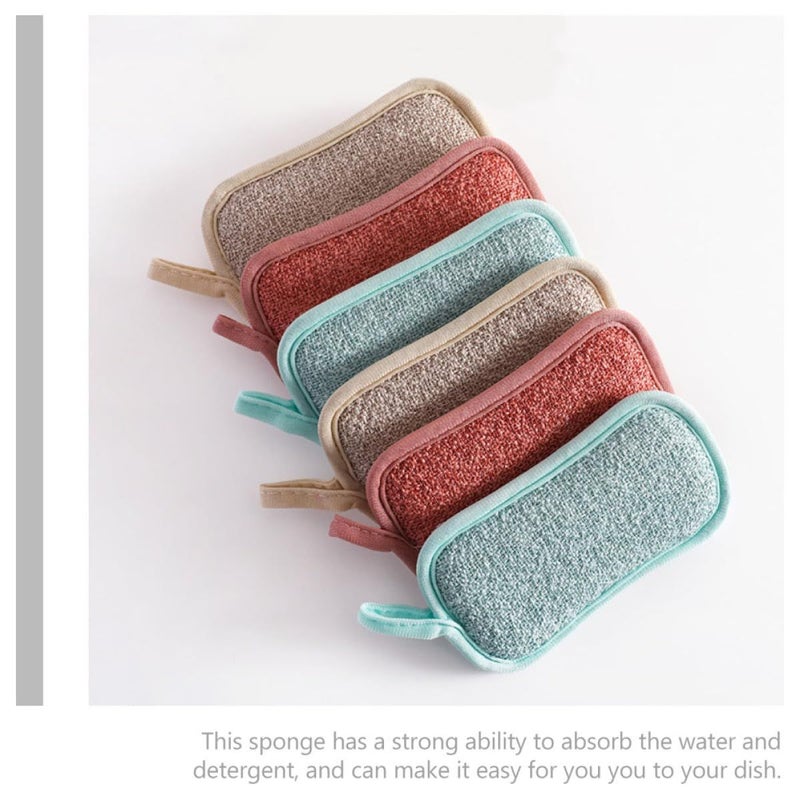 6 Pack Linen Blend Kitchen Scrub Sponges Thick Multi Use for Cookware Dish Cleaning - Image 4