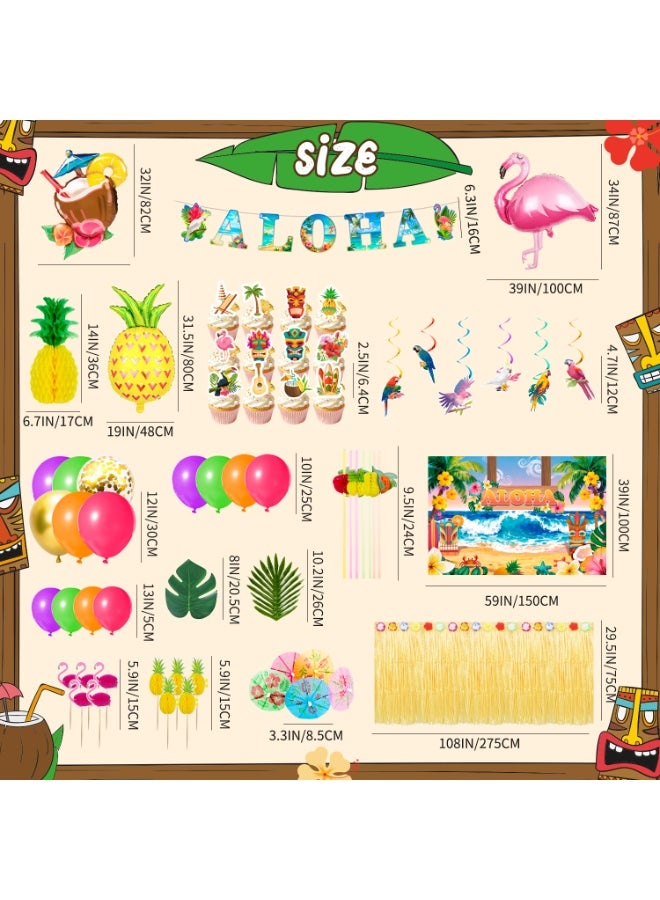 FRUITFUL PARTY Hawaiian Luau Party Decorations, 139pcs Hawaiian Aloha Luau Party Decorations Set Including Tropical Aloha Luau Cupcake Toppers Banner Backdrop Balloon etc Aloha Birthday Decorations - Image 2