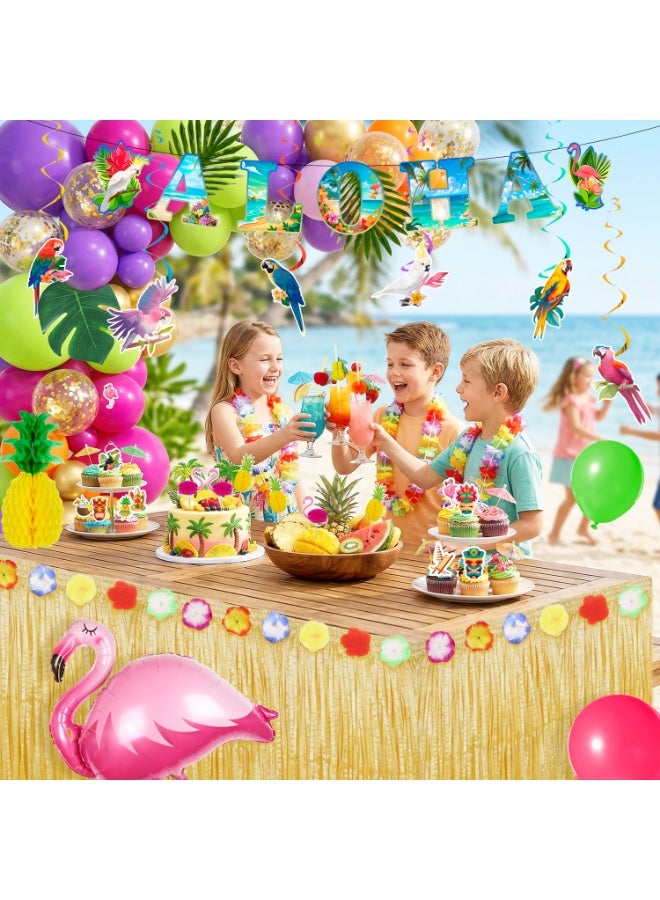FRUITFUL PARTY Hawaiian Luau Party Decorations, 139pcs Hawaiian Aloha Luau Party Decorations Set Including Tropical Aloha Luau Cupcake Toppers Banner Backdrop Balloon etc Aloha Birthday Decorations - Image 4