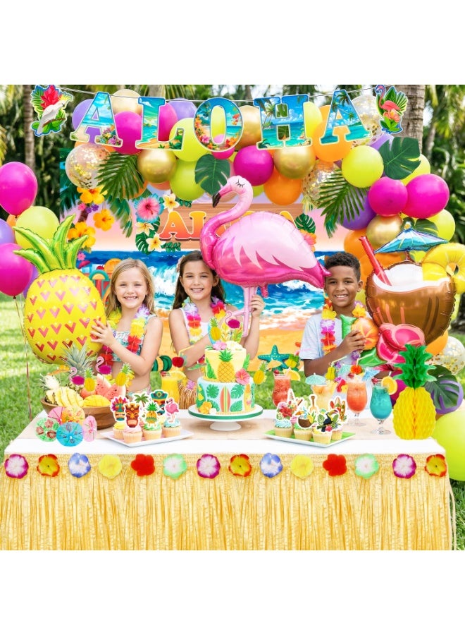 FRUITFUL PARTY Hawaiian Luau Party Decorations, 139pcs Hawaiian Aloha Luau Party Decorations Set Including Tropical Aloha Luau Cupcake Toppers Banner Backdrop Balloon etc Aloha Birthday Decorations - Image 5