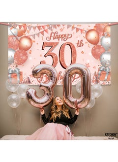 KATCHON Glitter Happy 30Th Birthday Banner 72 X 44 Inch Rose Gold 30Th Birthday Banner 30Th Birthday Backdrop For Women Happy 30Th Birthday Banner Pink 30 Year Old Birthday Decorations  - Image 3