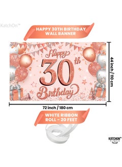 KATCHON Glitter Happy 30Th Birthday Banner 72 X 44 Inch Rose Gold 30Th Birthday Banner 30Th Birthday Backdrop For Women Happy 30Th Birthday Banner Pink 30 Year Old Birthday Decorations  - Image 4
