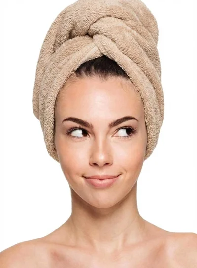 1Chase 100% Cotton Terry Hair Towel Wrap, Beige