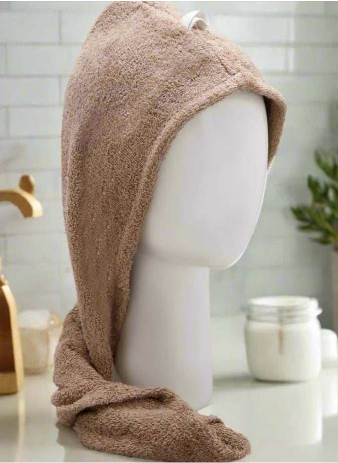 1Chase 100% Cotton Terry Hair Towel Wrap, Beige  - Image 1