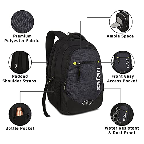 Safari Tribe 35 Ltrs Large Laptop Backpack with 3 Compartments, Water Resistant Fabric - Black (TRIBE19CBBLK) - Image 2