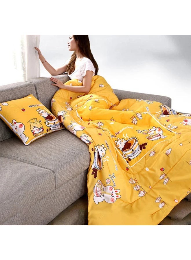 MiniMe 2-in-1 Fleece Pillow & Travel Blanket | 36–120 Months | Yellow | Velvet & Plush | Bunny & Coffee Cup Print | Portable | Foldable & Compact | Easy To Clean | Ideal For Travel & Home - Image 2