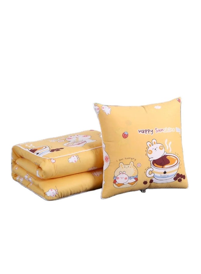 MiniMe 2-in-1 Fleece Pillow & Travel Blanket | 36–120 Months | Yellow | Velvet & Plush | Bunny & Coffee Cup Print | Portable | Foldable & Compact | Easy To Clean | Ideal For Travel & Home - Image 1