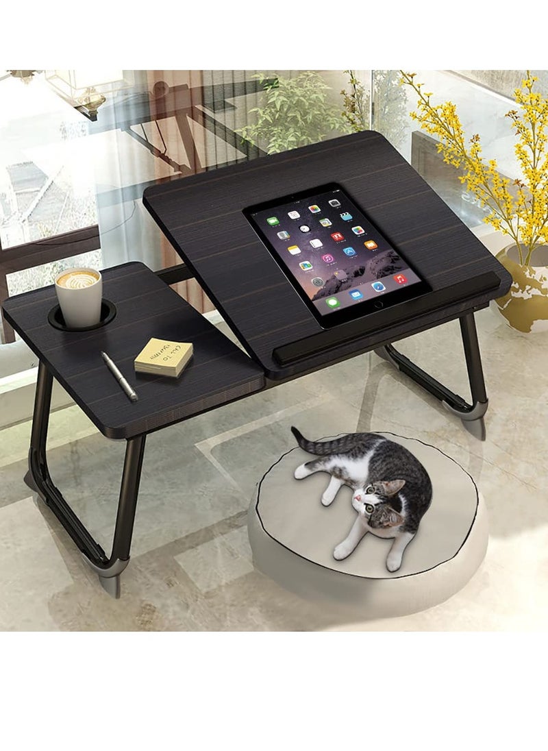 MIXDE - Foldable Laptop Desk, Portable Laptop Bed Tray Table Adjustable Height Tilt Lap Desk Stand Non-slip Tablet with Cup Holder Lapdesk Work Reading Study Eating Computer Table Deskfolding for Sofa Couch - Image 1