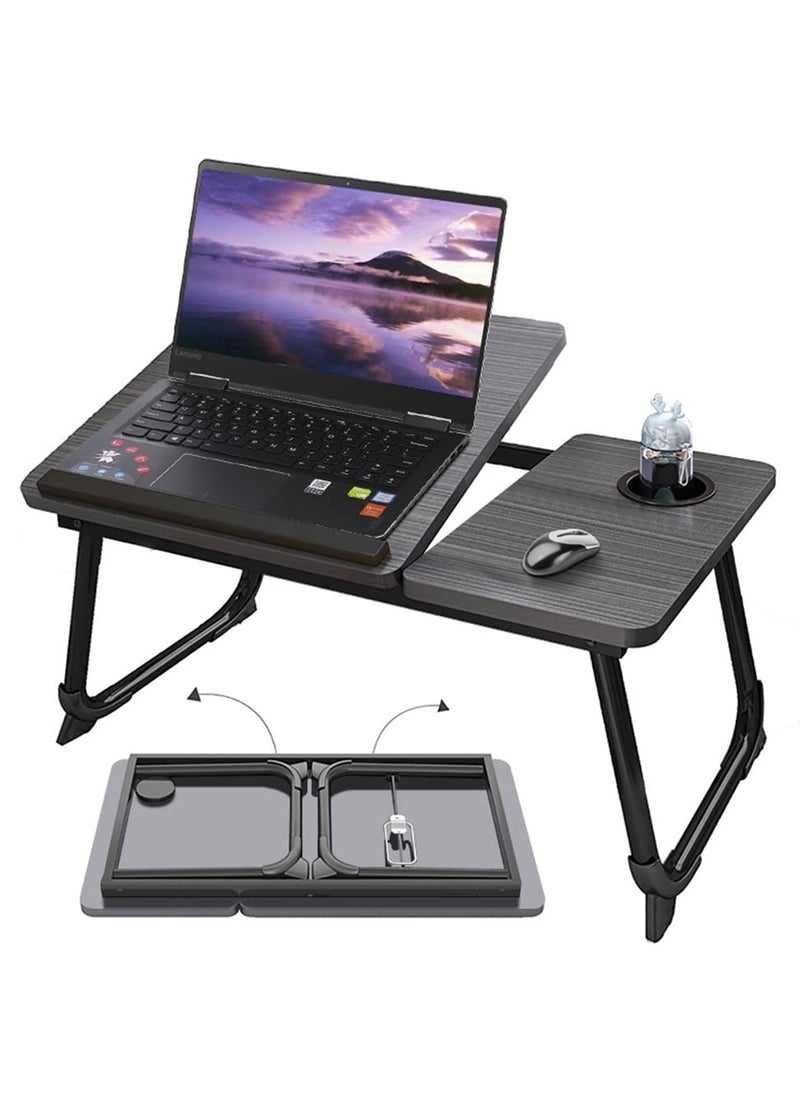 MIXDE - Foldable Laptop Desk, Portable Laptop Bed Tray Table Adjustable Height Tilt Lap Desk Stand Non-slip Tablet with Cup Holder Lapdesk Work Reading Study Eating Computer Table Deskfolding for Sofa Couch - Image 1
