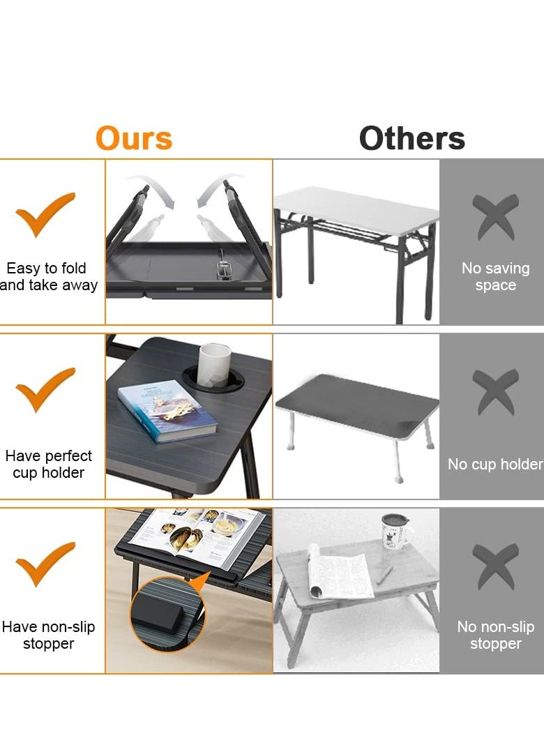 MIXDE - Foldable Laptop Desk, Portable Laptop Bed Tray Table Adjustable Height Tilt Lap Desk Stand Non-slip Tablet with Cup Holder Lapdesk Work Reading Study Eating Computer Table Deskfolding for Sofa Couch - Image 1