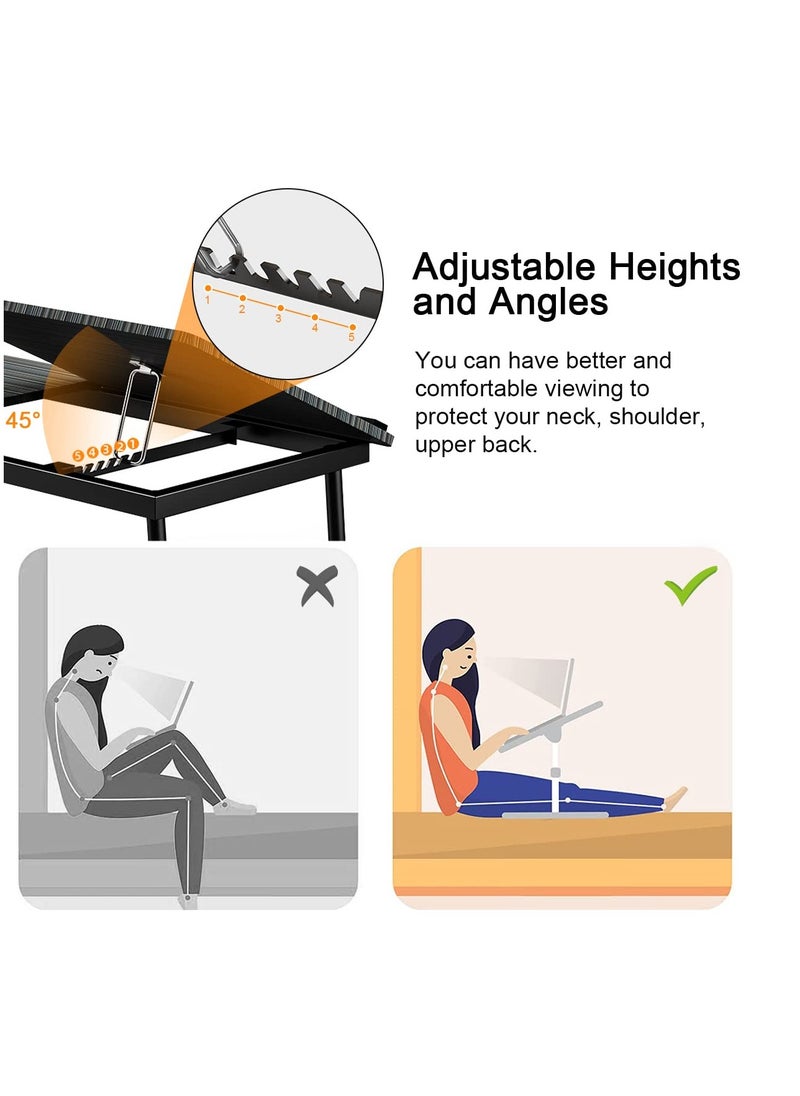 MIXDE - Foldable Laptop Desk, Portable Laptop Bed Tray Table Adjustable Height Tilt Lap Desk Stand Non-slip Tablet with Cup Holder Lapdesk Work Reading Study Eating Computer Table Deskfolding for Sofa Couch - Image 1