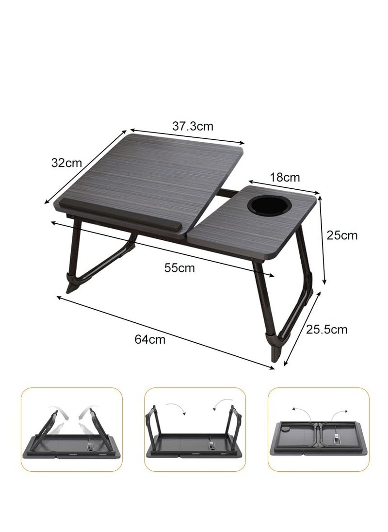 MIXDE - Foldable Laptop Desk, Portable Laptop Bed Tray Table Adjustable Height Tilt Lap Desk Stand Non-slip Tablet with Cup Holder Lapdesk Work Reading Study Eating Computer Table Deskfolding for Sofa Couch - Image 1