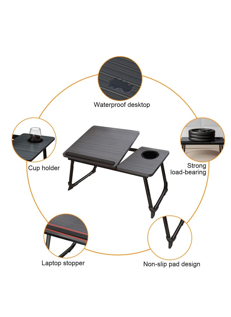 MIXDE - Foldable Laptop Desk, Portable Laptop Bed Tray Table Adjustable Height Tilt Lap Desk Stand Non-slip Tablet with Cup Holder Lapdesk Work Reading Study Eating Computer Table Deskfolding for Sofa Couch - Image 1