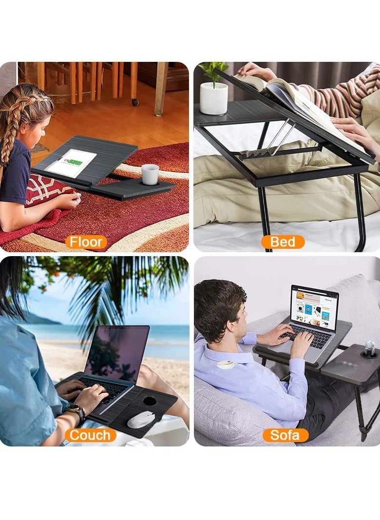 MIXDE - Foldable Laptop Desk, Portable Laptop Bed Tray Table Adjustable Height Tilt Lap Desk Stand Non-slip Tablet with Cup Holder Lapdesk Work Reading Study Eating Computer Table Deskfolding for Sofa Couch - Image 1