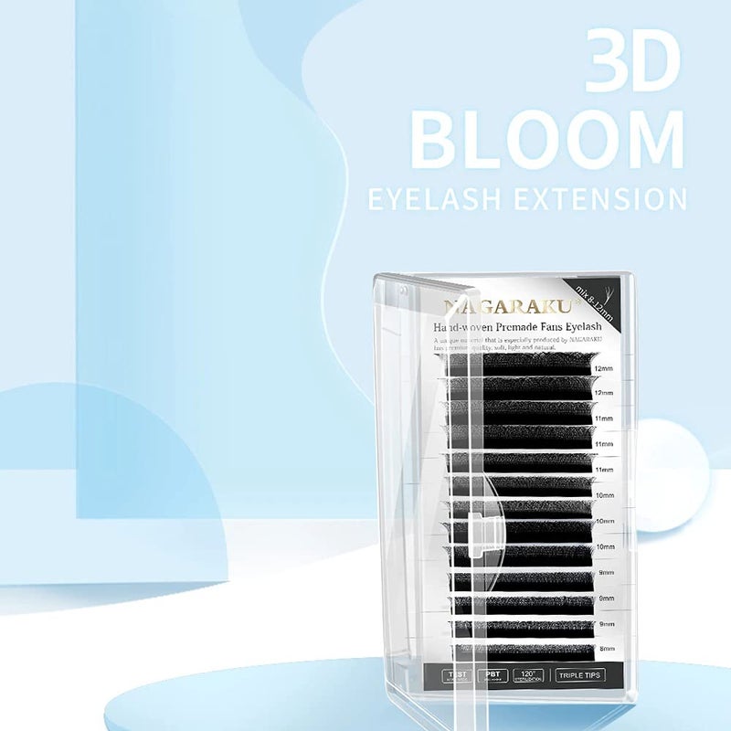 NAGARAKU 3D W Shape Eyelash Extension Volume Premade Matte Black Cluster Easy Fanning yy Eye Lashes with Thickness 007mm 12mm W3DCurlC - Image 2