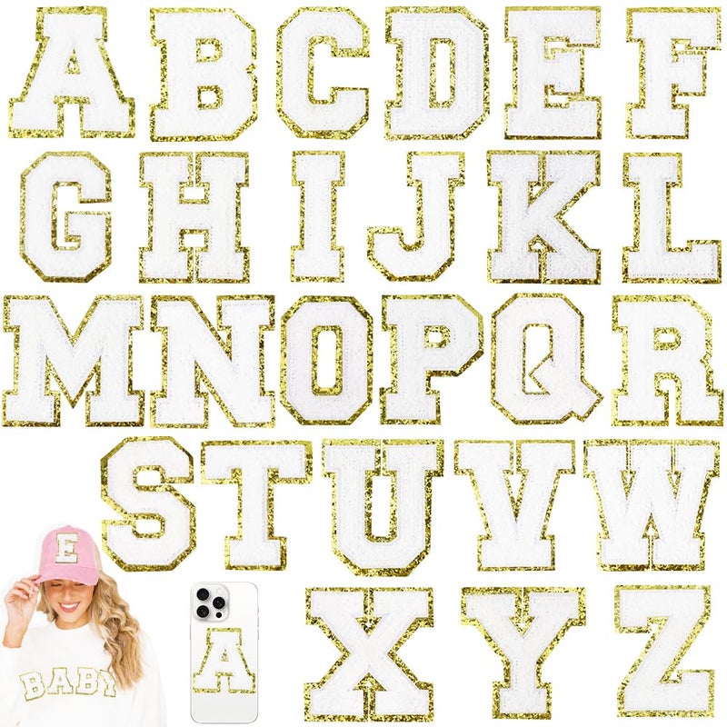 HEKOOLA Chenille Alphabet Patches Set AZ White Iron On Varsity Letter Applique for Clothing Backpacks Hats and Bags 3 Inch 26 Pcs - Image 2