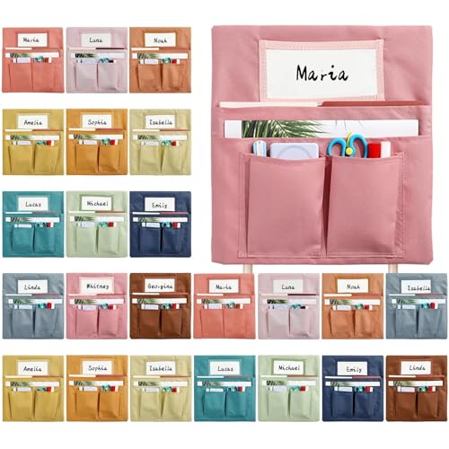 gisgfim 24 Pcs Small Chair Pockets for Classroom 13 x 14 Inch Bag with Name Tag Multi Pockets Chairsback Pouch Organizer for Student Kindergarten Elementary Daycare Boho - Image 1