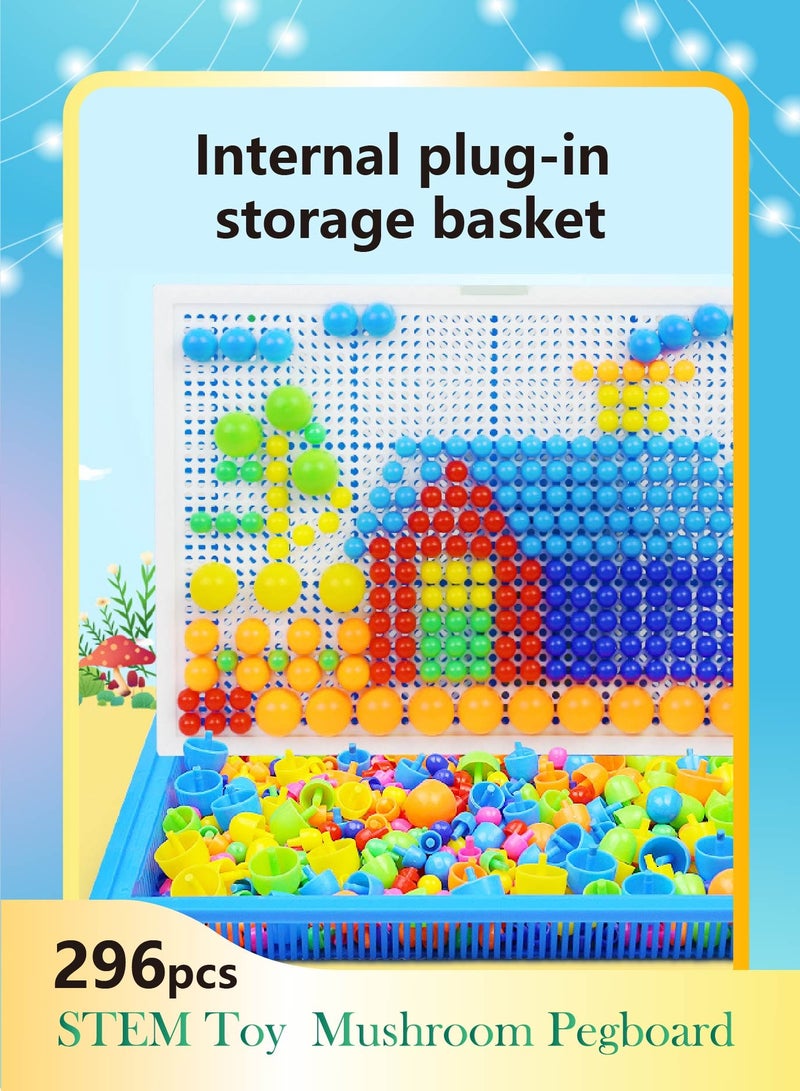 296-Piece Mushroom Pegboard Set for Kids 3+ - STEM Educational Toy with Storage Box | Develops Fine Motor Skills & Creativity | Family Fun Learning Activity for Preschool Children - Image 1