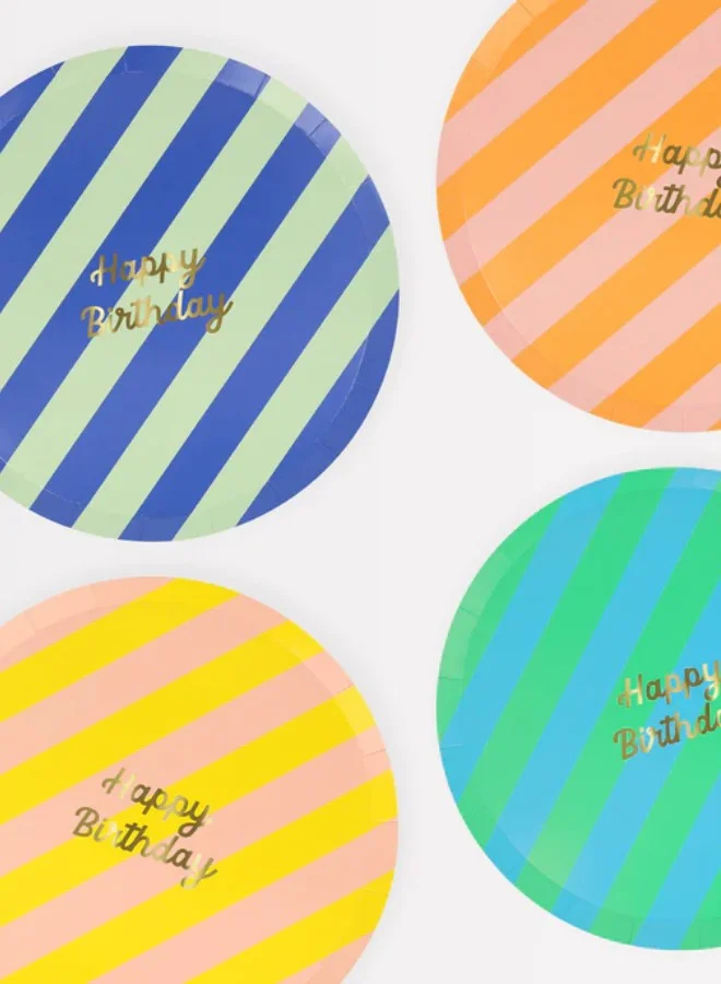 Meri Meri Stripe Happy Birthday Side Plates