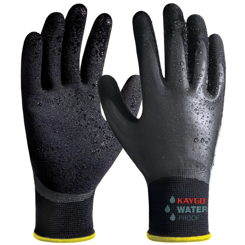 KAYGO Waterproof Work Gloves for Men and Women Rubber Coated Nonslip Working Gloves for Garden Outdoor ConstructionKG150BlackL
