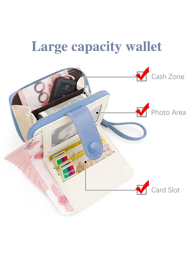Blue Zippered Wallet – Compact PU Leather Wallet for Women and Kids, RFID-Blocking Card Holder with Coin Pocket, Bi-Fold Wallet with ID Window, Ideal Gift for Teens and Adults - Image 3