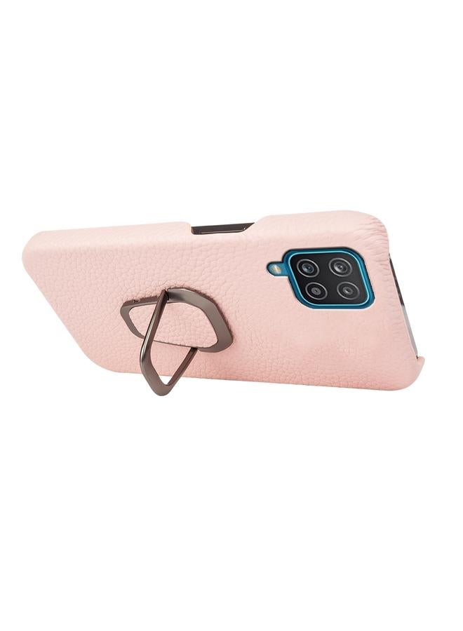 S-TOP Case For Samsung Galaxy A12 Ring Holder Litchi Texture Genuine Leather Phone Case - Image 3