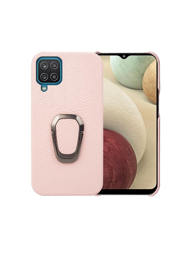 S-TOP Case For Samsung Galaxy A12 Ring Holder Litchi Texture Genuine Leather Phone Case - Image 1