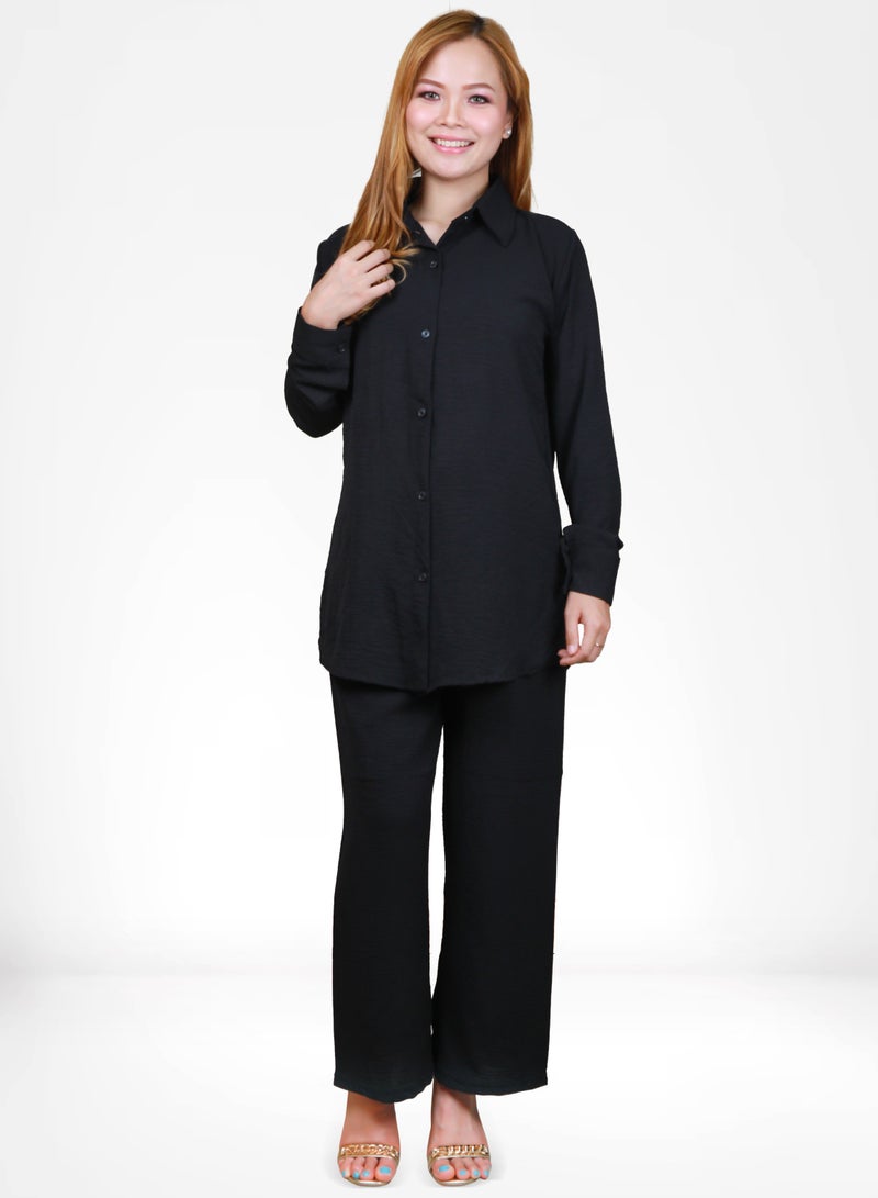 Veronica Elegant Comfortable 2-Piece Full Sleeves Co-ord Set -Black  - Image 1