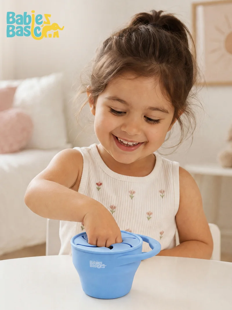 Babies Basic Babies Basic Collapsable Silicone Snack Cup/Box for Kids, Blue