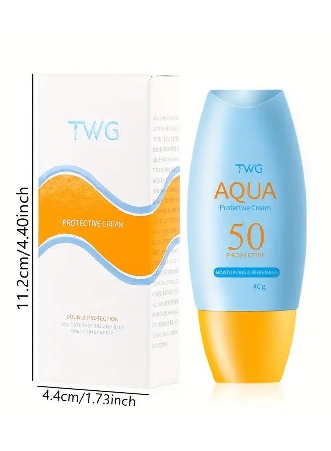 TWG Aqua 50 Protective Cream - Alcohol-Free Facial Sunscreen for All Skin Types, Moisturizing & Refreshing with Glycerin, Non-Greasy Cream Format, Hydrating & Nourishing Effect, 40g - Image 1