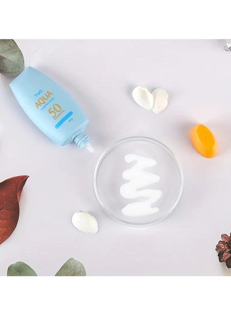 TWG Aqua 50 Protective Cream - Alcohol-Free Facial Sunscreen for All Skin Types, Moisturizing & Refreshing with Glycerin, Non-Greasy Cream Format, Hydrating & Nourishing Effect, 40g - Image 2