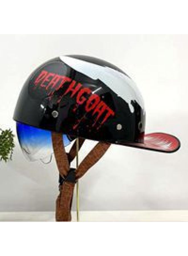 Retro Half Helmet for Men and Women - Electric Motorcycle Scooter Helmet - Bright Venom Gradient Blue Lens Edition