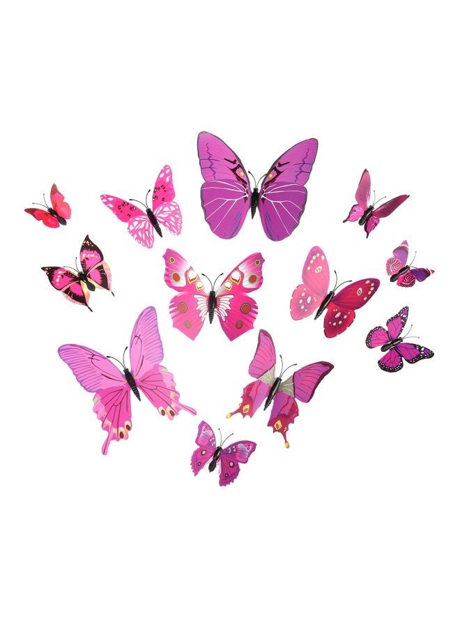 NIBEMINENT 12-Piece 3D Butterfly Shaped Wall Sticker Set Purple/Pink/Black - Image 1