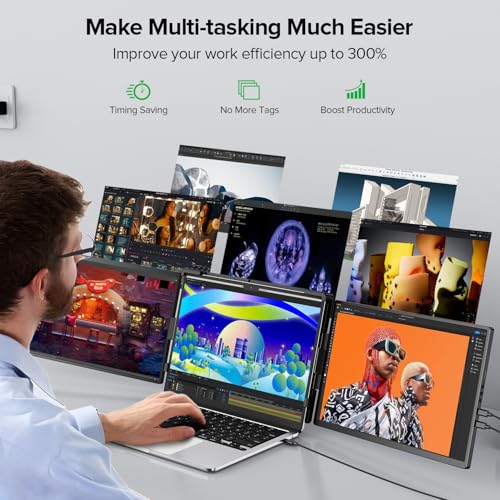 UPERFECT Laptop Screen Extender, 2K 14" 360° Patented Unique Swivel Hinge Triple Monitor, 2240x1400 QHD IPS Portable Dual Monitor for 13.3"-17.3'' Laptops, Plug & Play with Mac, Wins, Android - Image 4