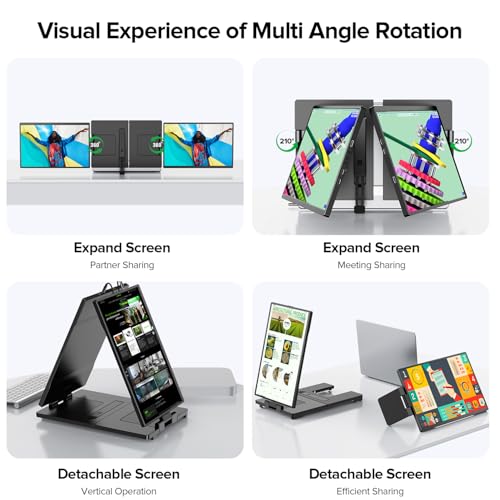 UPERFECT Laptop Screen Extender, 2K 14" 360° Patented Unique Swivel Hinge Triple Monitor, 2240x1400 QHD IPS Portable Dual Monitor for 13.3"-17.3'' Laptops, Plug & Play with Mac, Wins, Android - Image 3