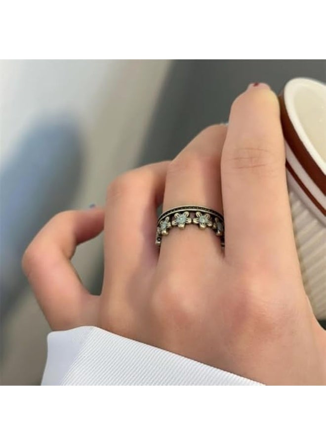 2Pcs Vintage Flower Butterfly Rings for Women Elegant Sweet Trendy Enamel Flower Rings Dainty Retro Adjustable Open Statement Rings Daisy Stackable Rings Fashion Christmas Birthday Jewelry Gift - Image 5
