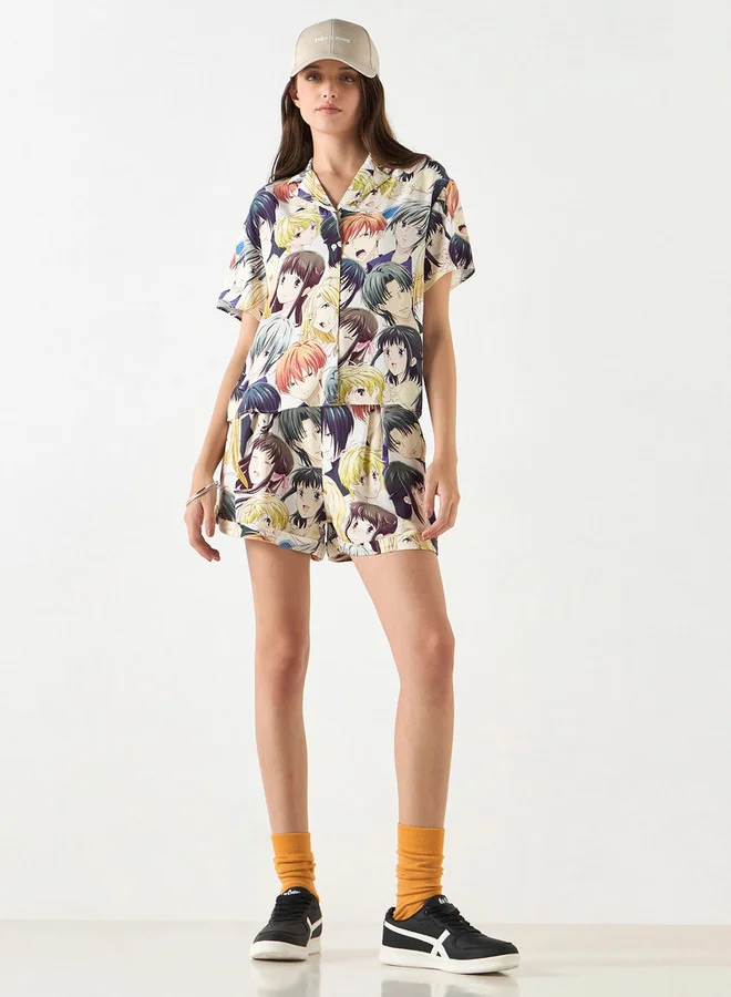 اس بي كاركترز قميص قطن بأكمام قصيرة وطبعات أنمي