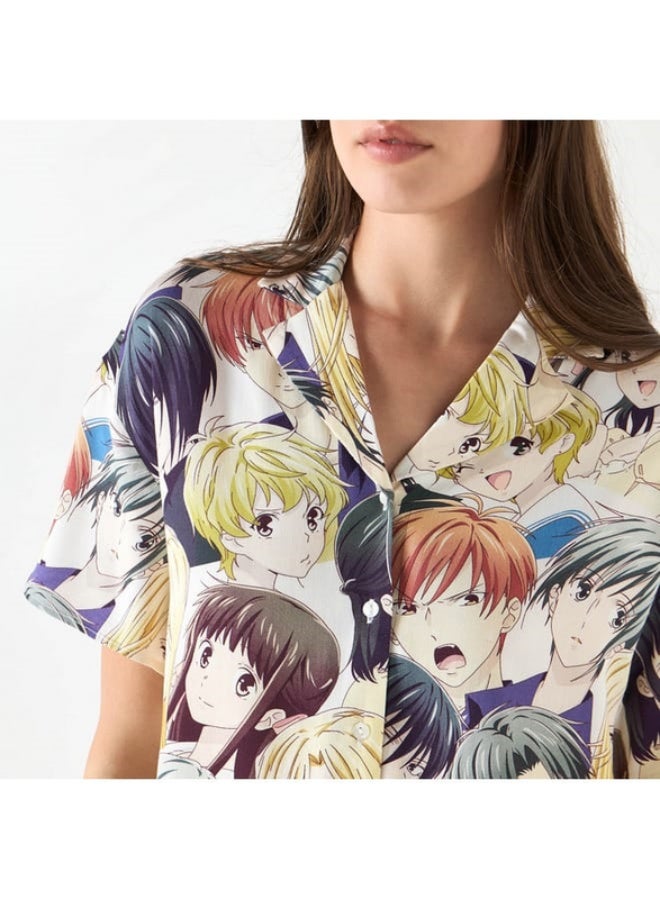 SP Characters All-Over Anime Print Shirt with Short Sleeves  - Image 1