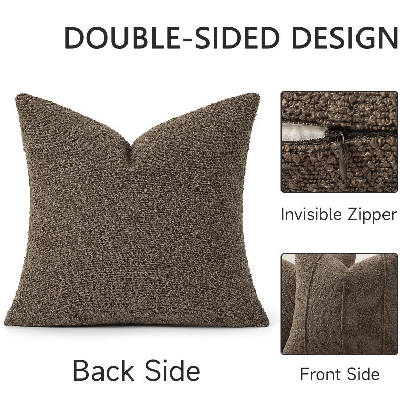 YCOLL Textured Boucle Throw Pillow Covers 20x20 Pack of 2 - Soft Neutral Striped Cushion Covers, Cozy Accent Decorative Pillow Covers for Couch, Sofa, Bed, Living Room (Brown) - Image 5