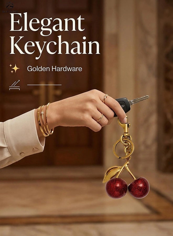 BLLE ROWN Cherry Keychain Bag Charm Upgraded Metal Decorative Pendant with Rich Color Finish Cute Fruit Design Key Ring for Handbag Backpack Car Keys Gift - Image 5