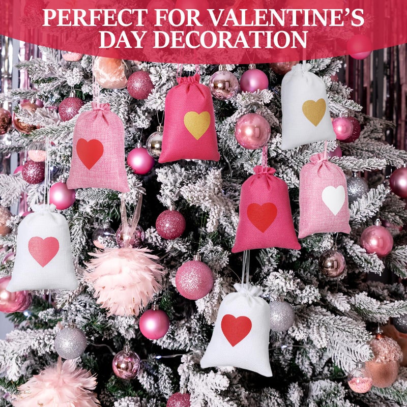 Locmeo 36 Pcs Valentine's Day Burlap Gift Bags with Drawstring Heart Burlap Bags Mini Valentines Present Pouch for Wedding Baby Shower Party Favors DIY Craft(Classic Colors,5 x 7 Inch) - Image 4
