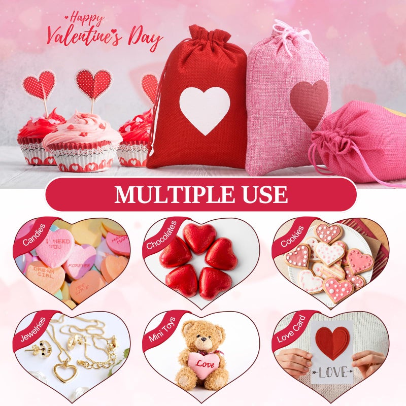 Locmeo 36 Pcs Valentine's Day Burlap Gift Bags with Drawstring Heart Burlap Bags Mini Valentines Present Pouch for Wedding Baby Shower Party Favors DIY Craft(Classic Colors,5 x 7 Inch) - Image 3