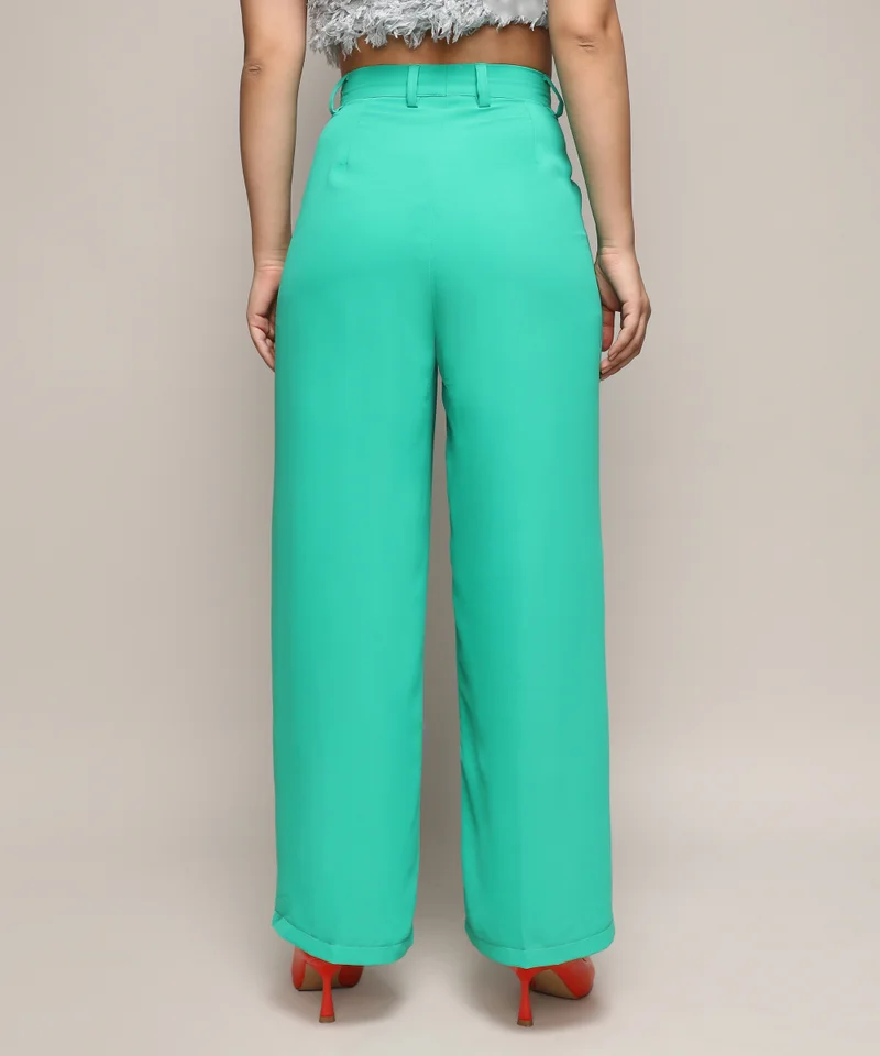Campus Sutra Women's Aqua Green Straight Fit Tailored Trousers