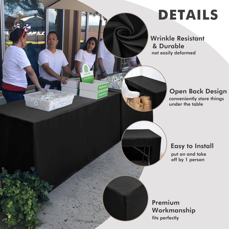 Nasitos 2 Pack Fitted Black Tablecloth for 4 Foot Tables - Open Back Washable Fabric Table Topper for Trade Show, Craft Show, Events, Vendor Booth - Image 3