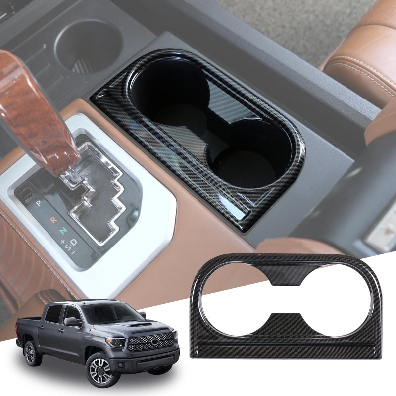 METYOUCAR ABS Plastic Front Seat Central Armrest Cup Holder Cup Trim Decor Sticker for Toyota Tundra 20142021 Carbon Fiber Pattern