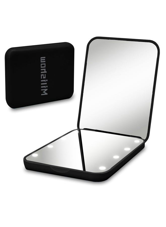 Milishow Compact Mirror, 1x/3x Magnifying LED Pocket Mirror, Small Lighted Travel Makeup Mirror for Purse, Handbag, Folding, Handheld, 2-Sided Mini Mirror with Lights for Women (Battery Black 1pack)  - Image 1