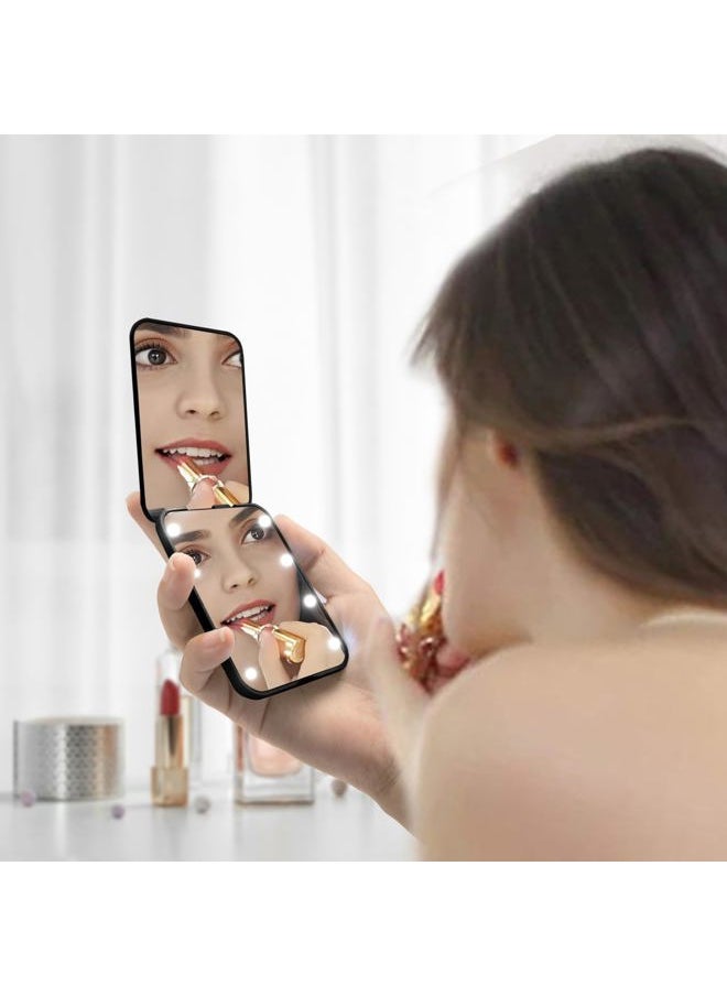 Milishow Compact Mirror, 1x/3x Magnifying LED Pocket Mirror, Small Lighted Travel Makeup Mirror for Purse, Handbag, Folding, Handheld, 2-Sided Mini Mirror with Lights for Women (Battery Black 1pack)  - Image 3